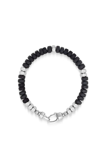 Nialaya Men's Beaded Bracelet Men's Hexagon Beaded Bracelet with Black Onyx and Silver Men's Hexagon Beaded Bracelet with Black Onyx and Silver